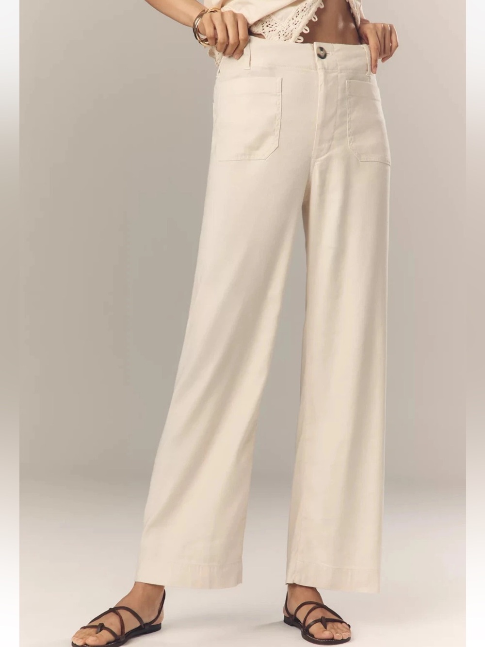 Maeve Anthropologie The Collette Sz 29 Tall Cream Wide Leg Linen Blend Pants